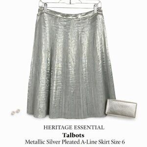 Talbots Metallic Silver Pleated A-Line Skirt Size 6 NWT Holiday Party
